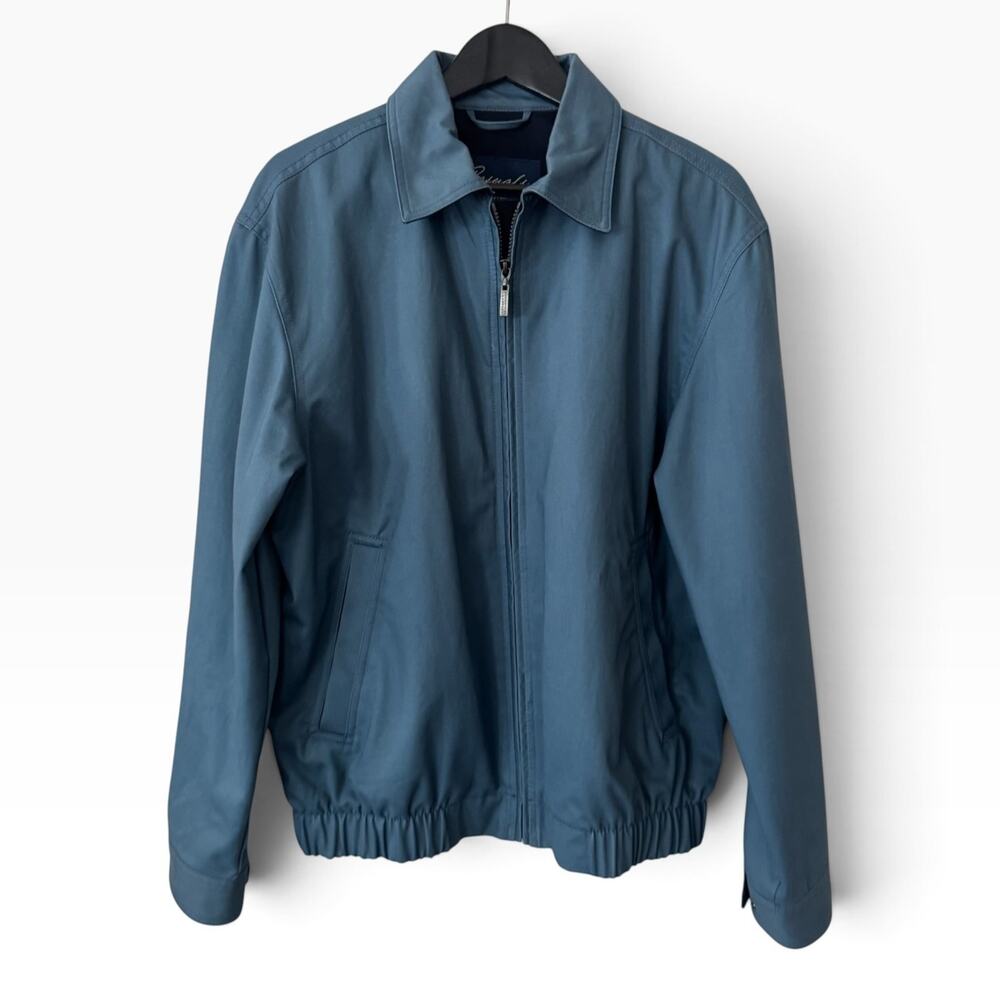 Roundtree & York Casuals Mens M Blue Harrington Bomber Jacket Plaid Lined